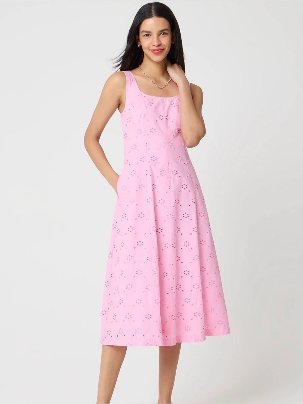 J. Crew Factory Pink Eyelet Midi Dress
